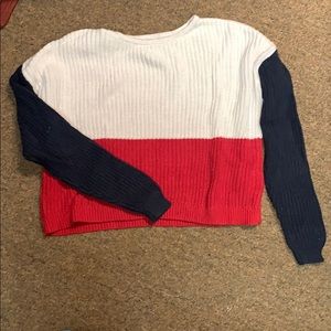 red white and blue cropped sweater